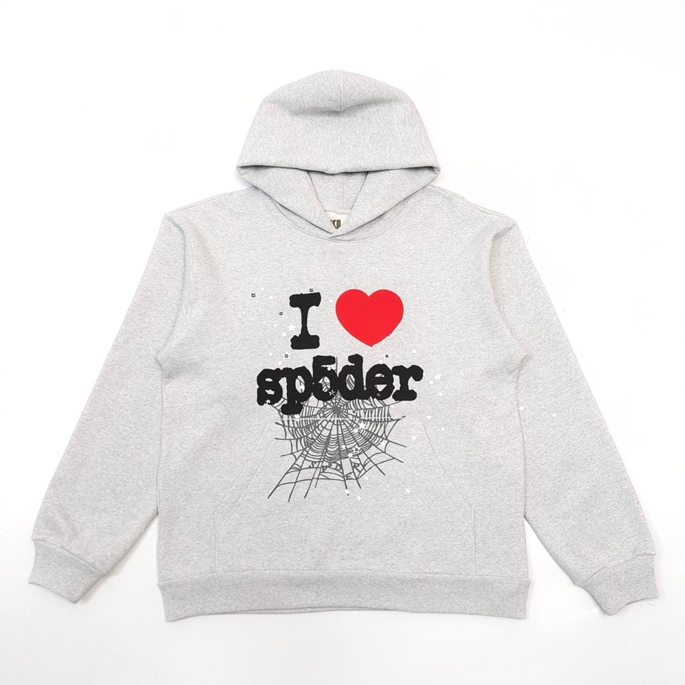Sp5der "I Love Sp5der" Gray Hoodie Unisex Streetwear
